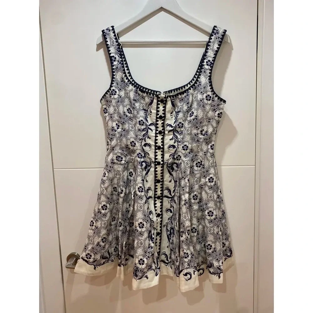 Alemais Cream and Navy Floral Mini Dress - Picture 5 of 8